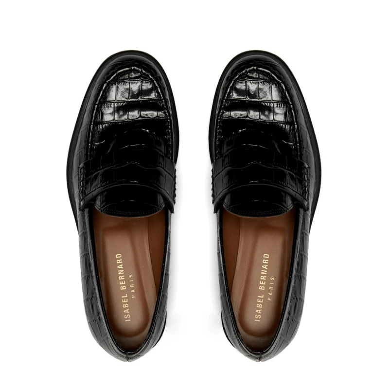 Isabel Bernard Vendôme Blandine Croco Zwarte Kalfsleren Loafers IB51015-201-38
