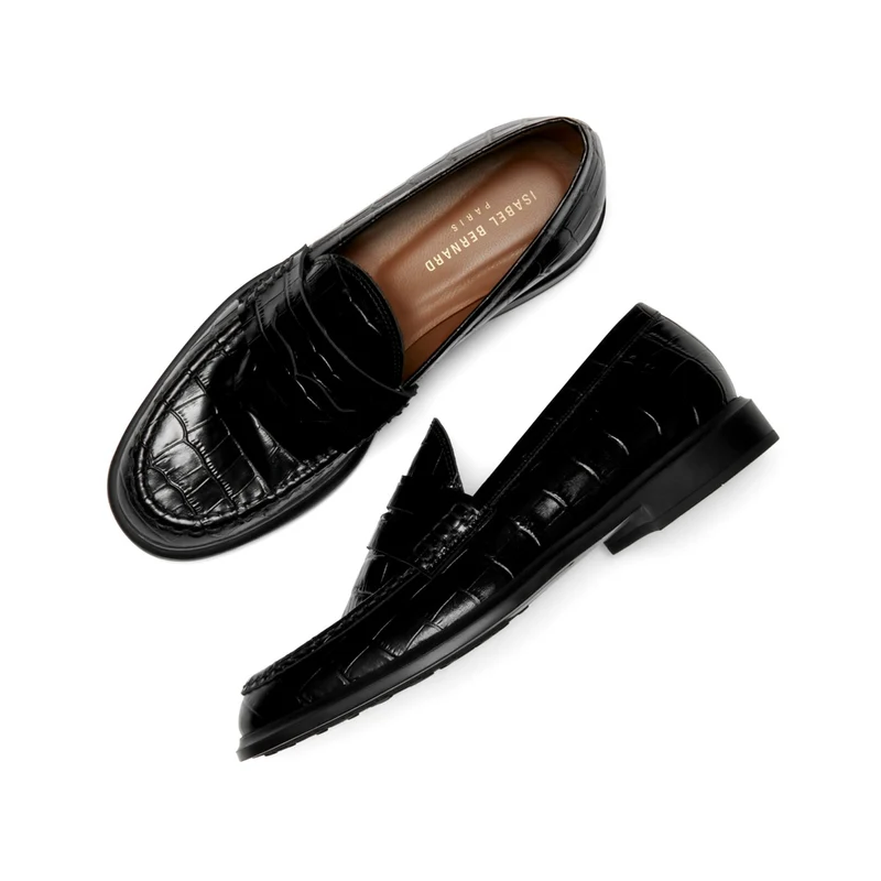 Isabel Bernard Vendôme Blandine Croco Zwarte Kalfsleren Loafers IB51015-201-38