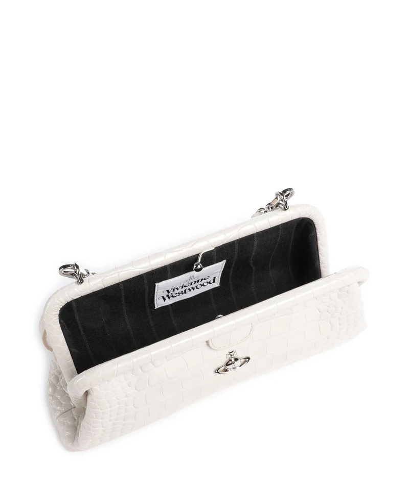 Vivienne Westwood Jane Frame Embossed Croc Bolso de hombro pearl white
