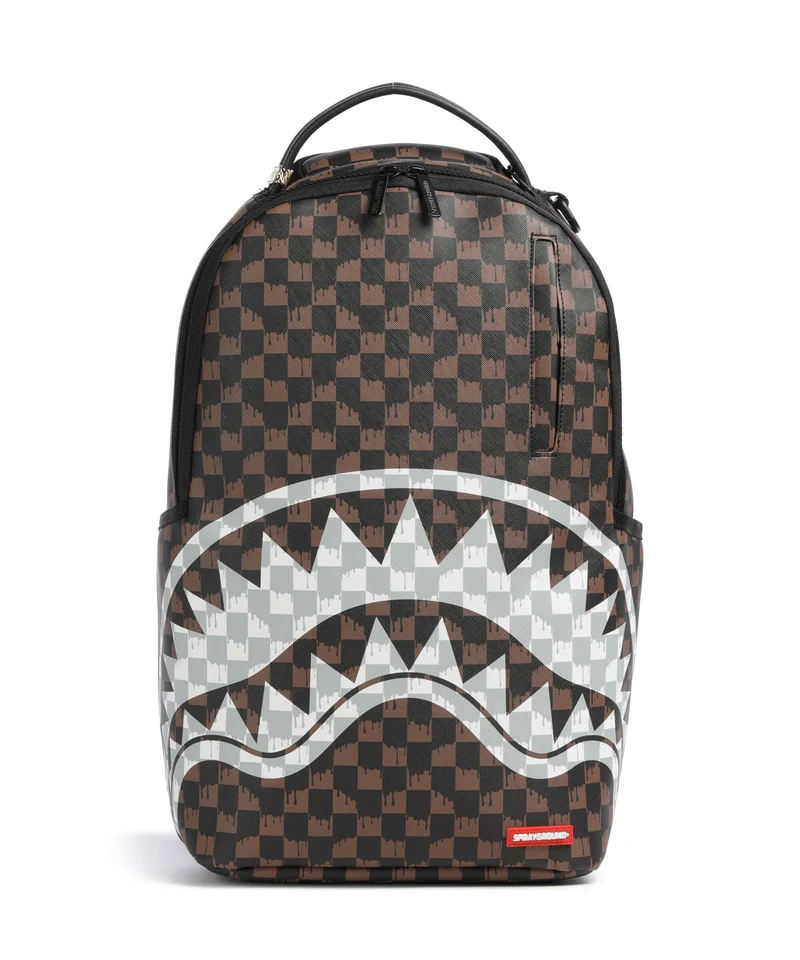 Sprayground Brown And Cream Drip Check Shark Mochila brown