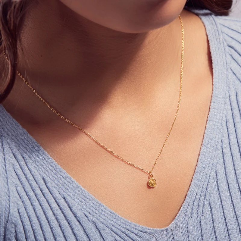 Karma 925 Sterling Silver Flower Gold-coloured Necklace T235 (Length: 38.00-45.00 cm)