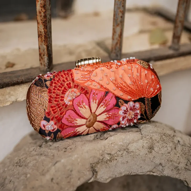 Bolso Ovalado Lennox Prado Naranja, Fucsia y Tierra