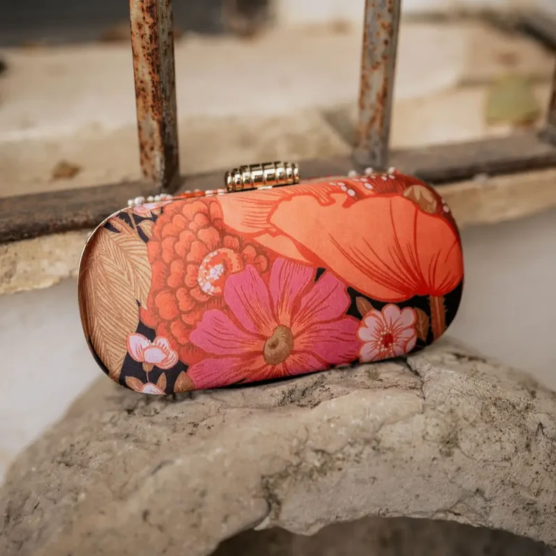 Bolso Ovalado Lennox Prado Naranja, Fucsia y Tierra