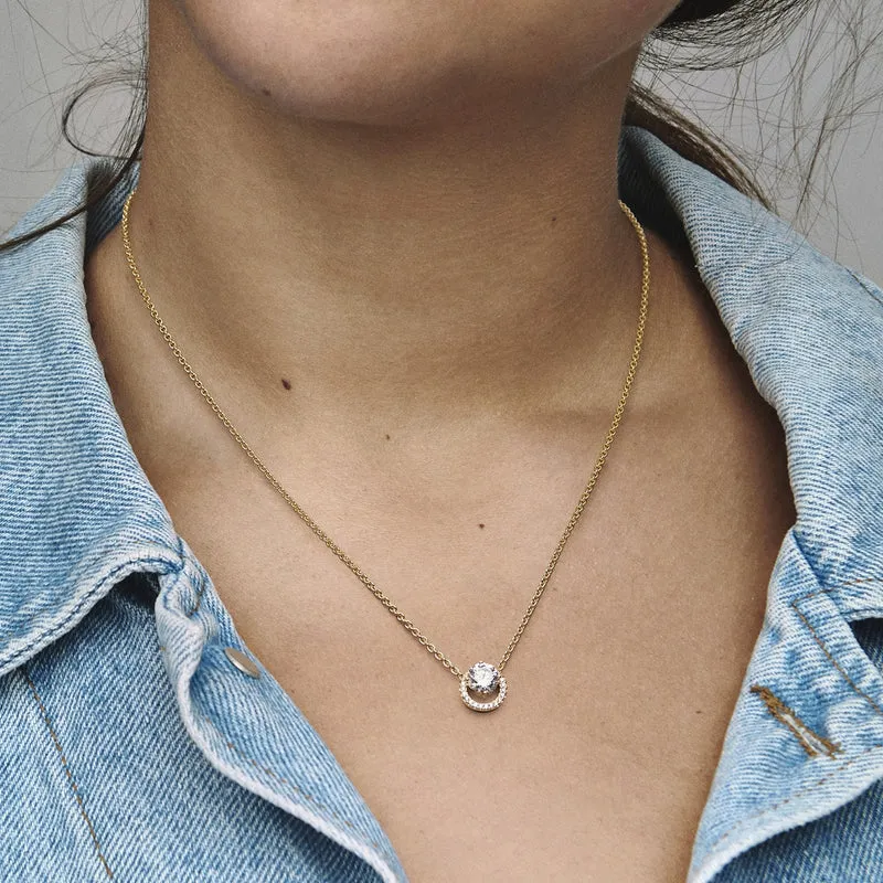 Pandora Timeless Gold-coloured Sparkling Round Halo Necklace Gold Plated 361174C01-45 (Length: 45.00 cm)