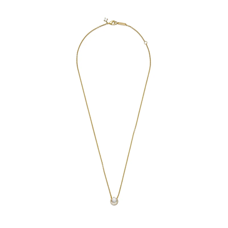 Pandora Timeless Gold-coloured Sparkling Round Halo Necklace Gold Plated 361174C01-45 (Length: 45.00 cm)