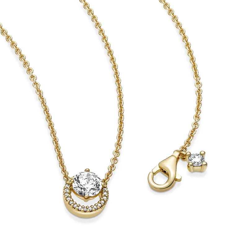 Pandora Timeless Gold-coloured Sparkling Round Halo Necklace Gold Plated 361174C01-45 (Length: 45.00 cm)