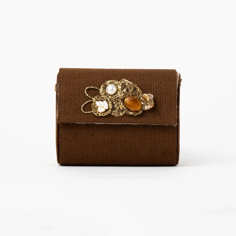 Bolso Rígido Mini Treasure Piedras Marrón