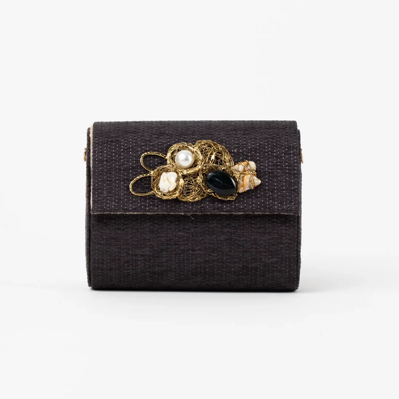 Bolso Rígido Mini Treasure Piedras Azul Oscuro