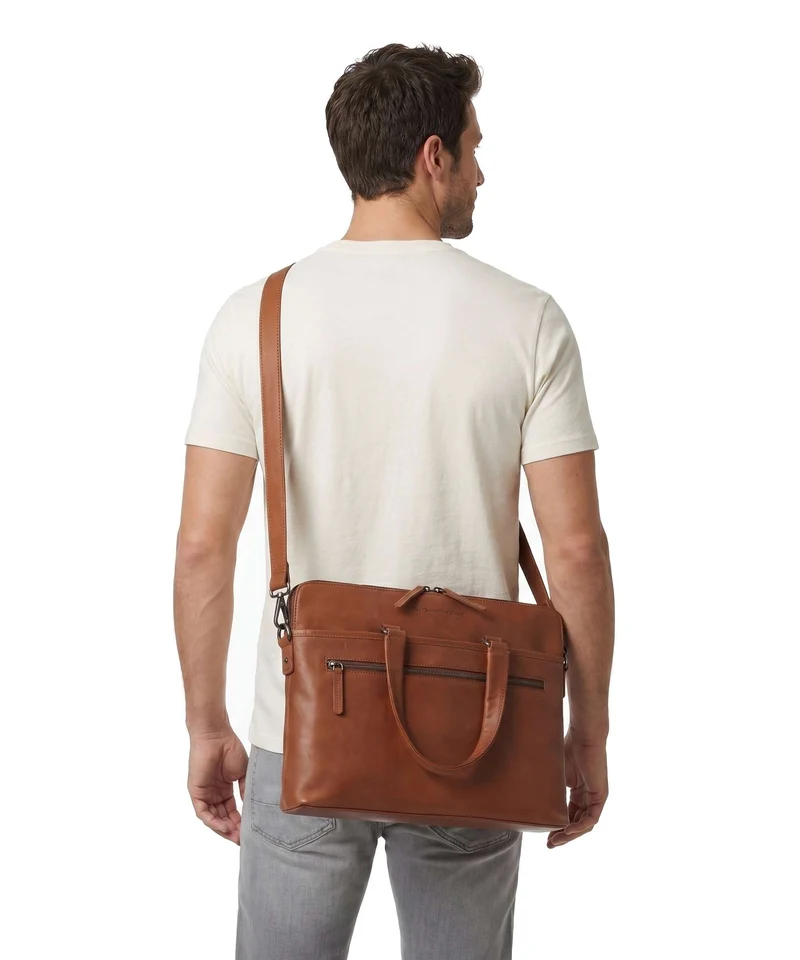 The Chesterfield Brand Wax Pull Up Cow Elvas Bolso para portátil cognac