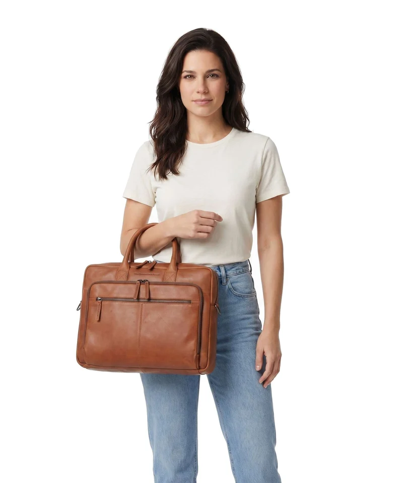 The Chesterfield Brand Wax Pull Up Cow Tacama Bolso para portátil cognac