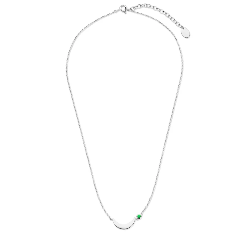 Violet Hamden Luna 925 Sterling Zilveren Ketting met Maan en Groene Zirkonia Steentje VH340037