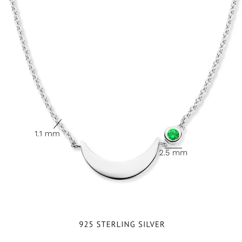 Violet Hamden Luna 925 Sterling Zilveren Ketting met Maan en Groene Zirkonia Steentje VH340037
