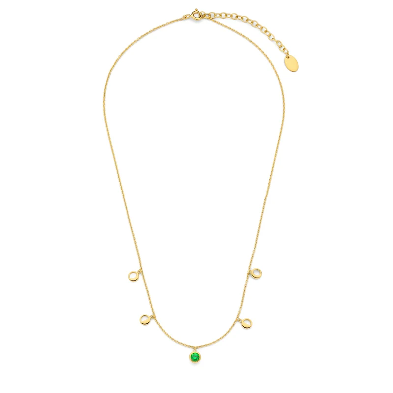 Violet Hamden Luna 925 Sterling Zilveren Gold Plated Ketting met Manen en Groene Zirkonia Steentje VH340042