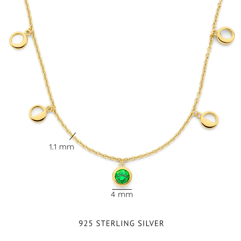 Violet Hamden Luna 925 Sterling Zilveren Gold Plated Ketting met Manen en Groene Zirkonia Steentje VH340042