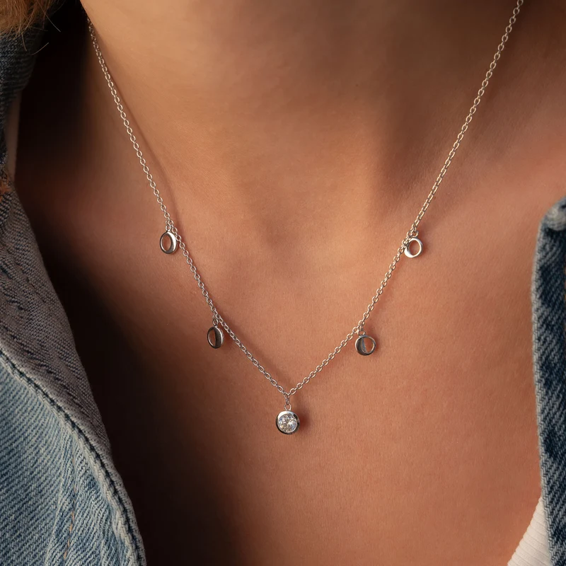 Violet Hamden Luna 925 Sterling Zilveren Ketting met Manen en Witte Zirkonia Steentje VH340039