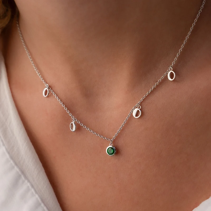 Violet Hamden Luna 925 Sterling Zilveren Ketting met Manen en Groene Zirkonia Steentje VH340041