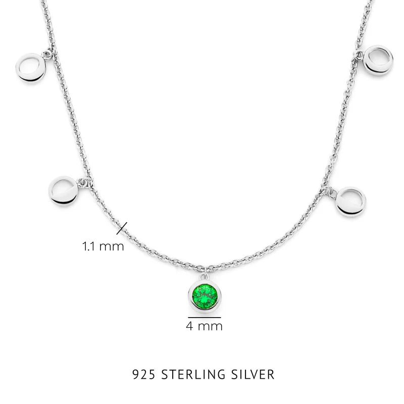 Violet Hamden Luna 925 Sterling Zilveren Ketting met Manen en Groene Zirkonia Steentje VH340041