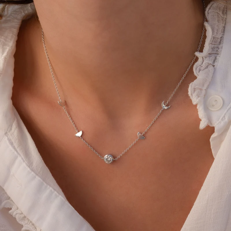 Violet Hamden Luna 925 Sterling Zilveren Ketting met Manen en Witte Zirkonia Steentje VH340043