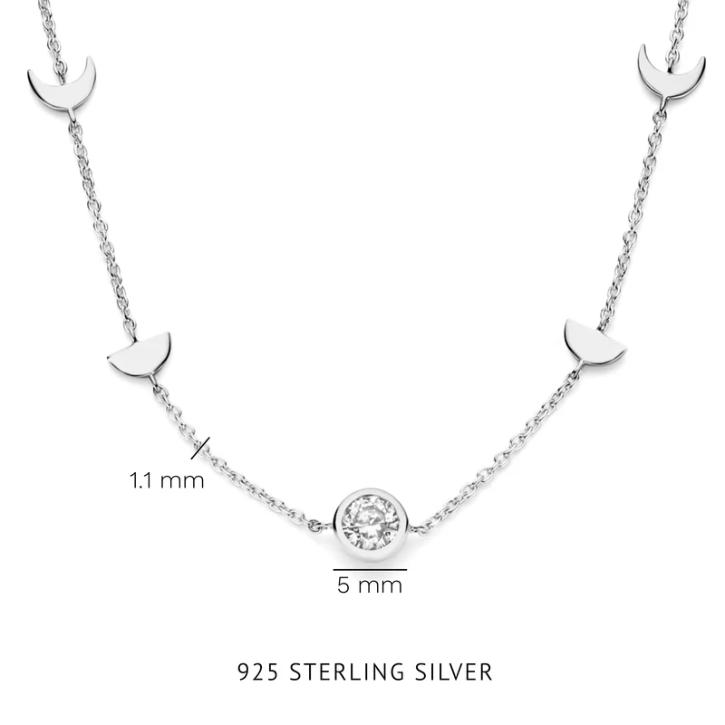 Violet Hamden Luna 925 Sterling Zilveren Ketting met Manen en Witte Zirkonia Steentje VH340043