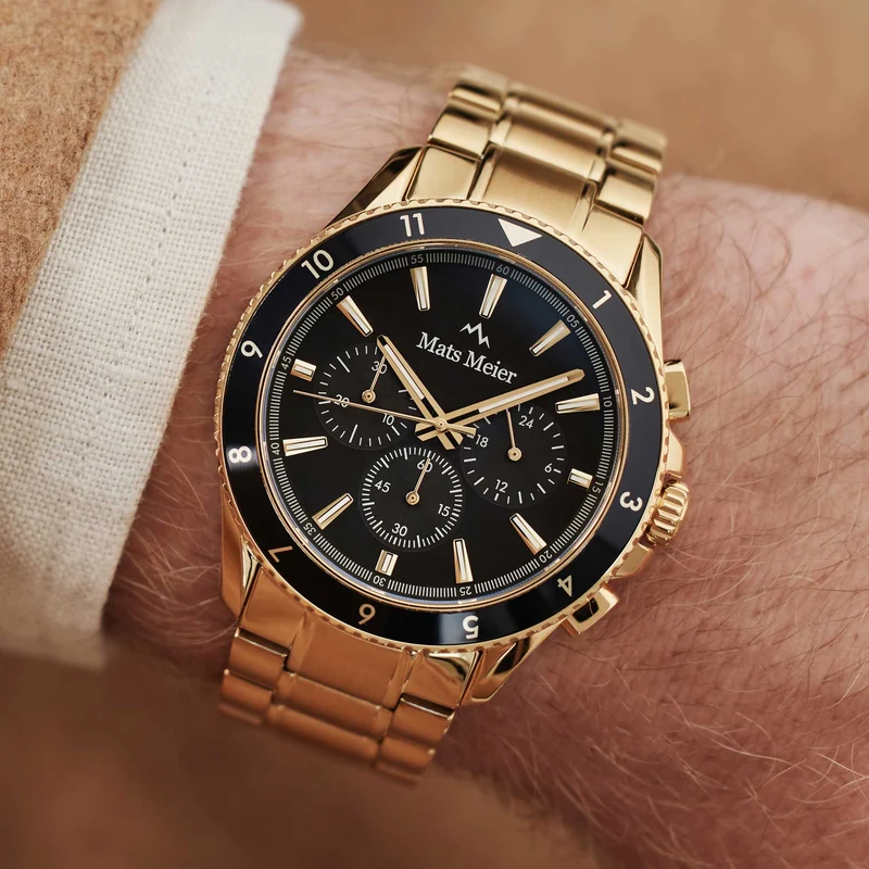 Mats Meier Ponte dei Salti Chronograaf Herenhorloge Goudkleurig en Zwart MM00509