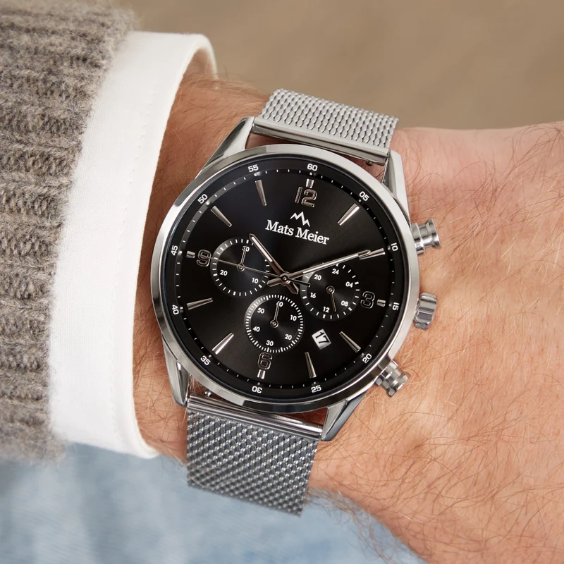 Mats Meier Grand Cornier Chronograaf Herenhorloge Zilverkleurig met Zwart MM00132