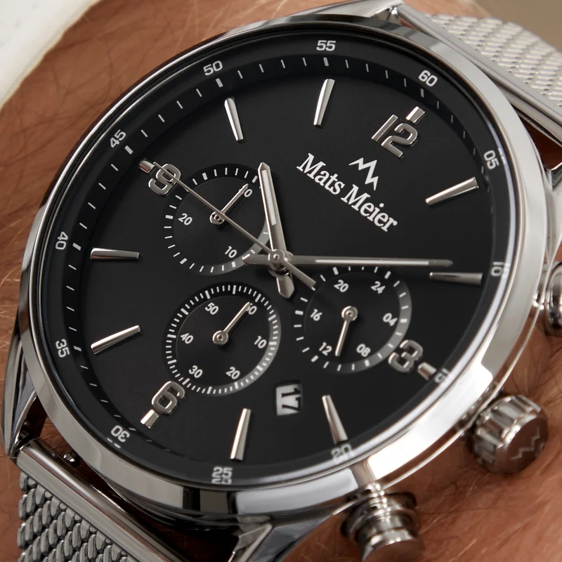Mats Meier Grand Cornier Chronograaf Herenhorloge Zilverkleurig met Zwart MM00132