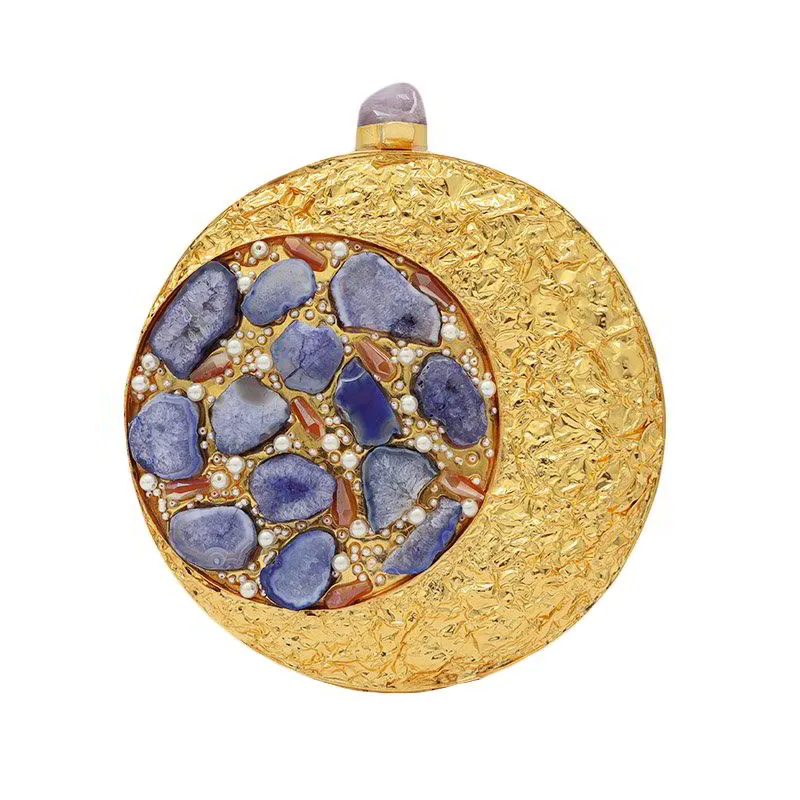 Clutch Deluxe Circular Manipur Piedras Azul y perlas