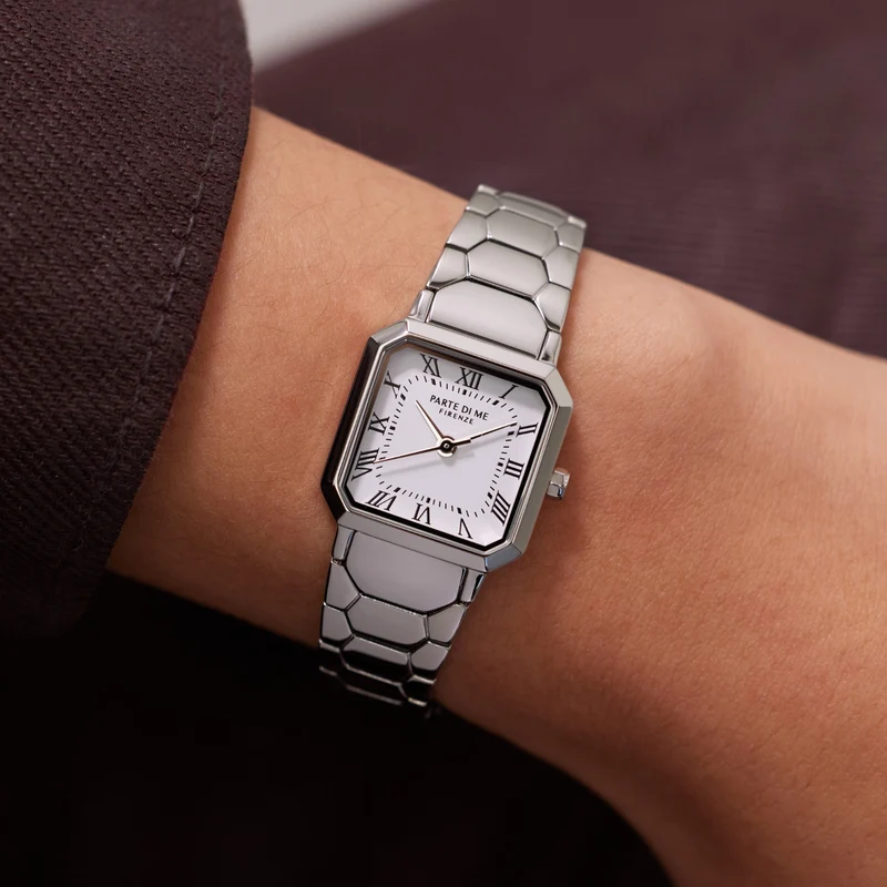 Parte di Me Orologio vierkant dameshorloge zilverkleurig en wit PDM09027