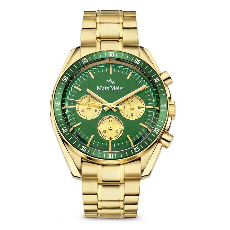 Mats Meier Arosa Racing Chronograaf Herenhorloge Goudkleurig en Groen MM50017