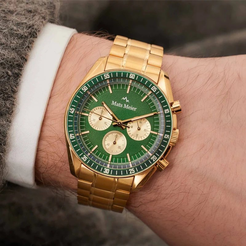 Mats Meier Arosa Racing Chronograaf Herenhorloge Goudkleurig en Groen MM50017