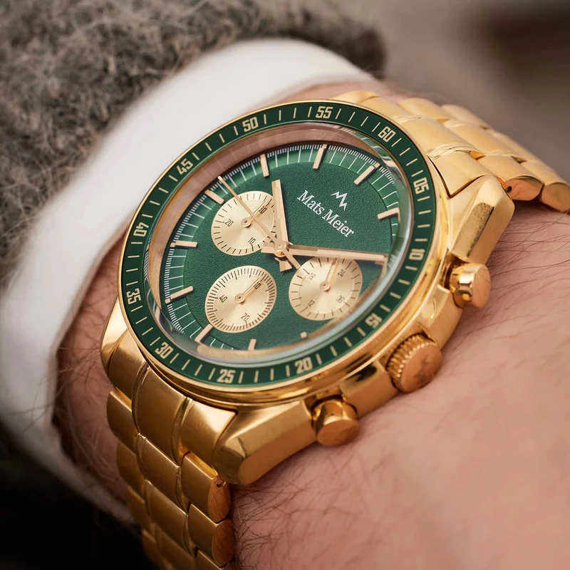 Mats Meier Arosa Racing Chronograaf Herenhorloge Goudkleurig en Groen MM50017