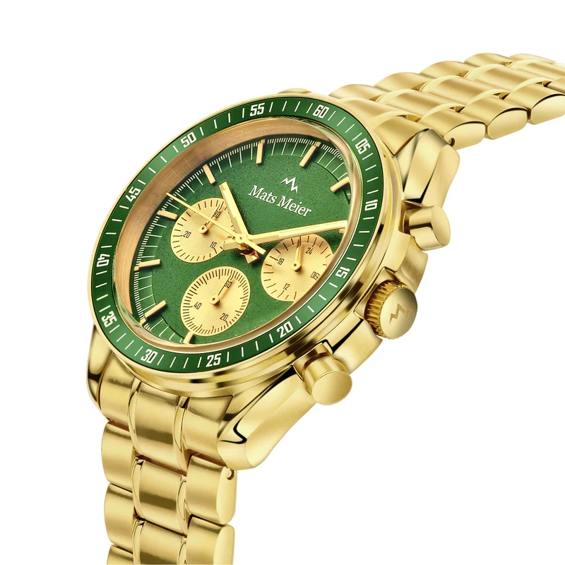 Mats Meier Arosa Racing Chronograaf Herenhorloge Goudkleurig en Groen MM50017