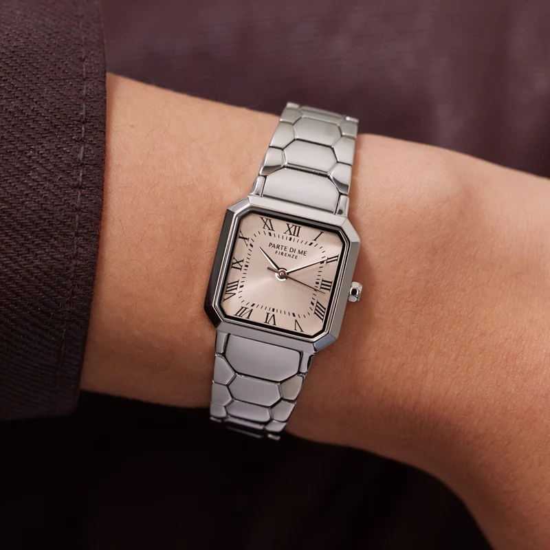 Parte di Me Orologio vierkant dameshorloge zilverkleurig en taupe PDM09028
