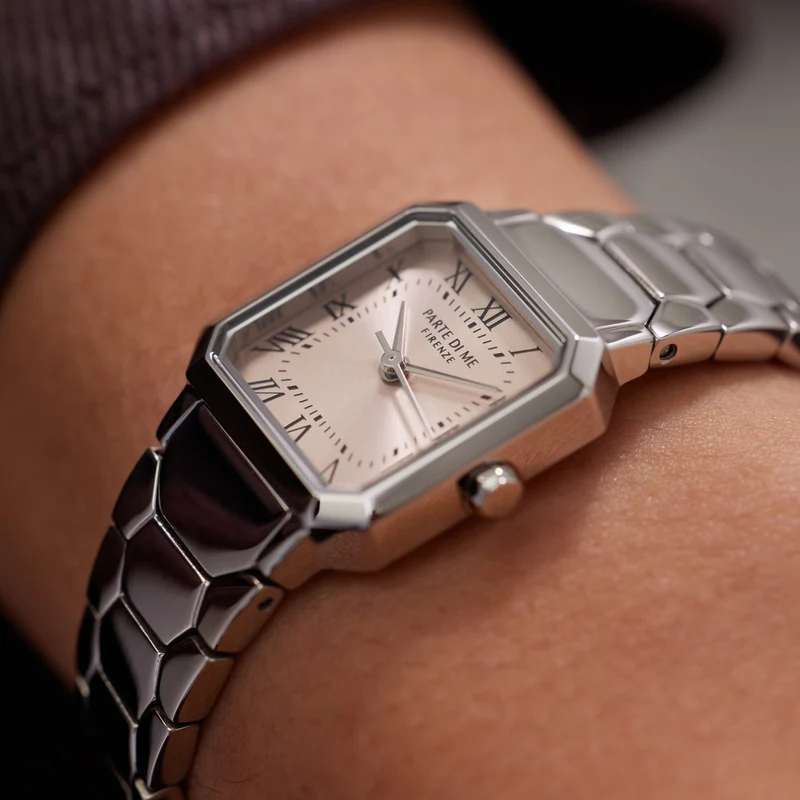 Parte di Me Orologio vierkant dameshorloge zilverkleurig en taupe PDM09028