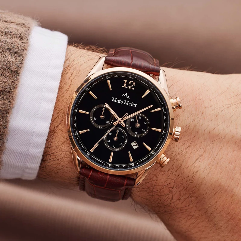Mats Meier Grand Cornier Chrono Zwart/Bruine Horloge MM00101