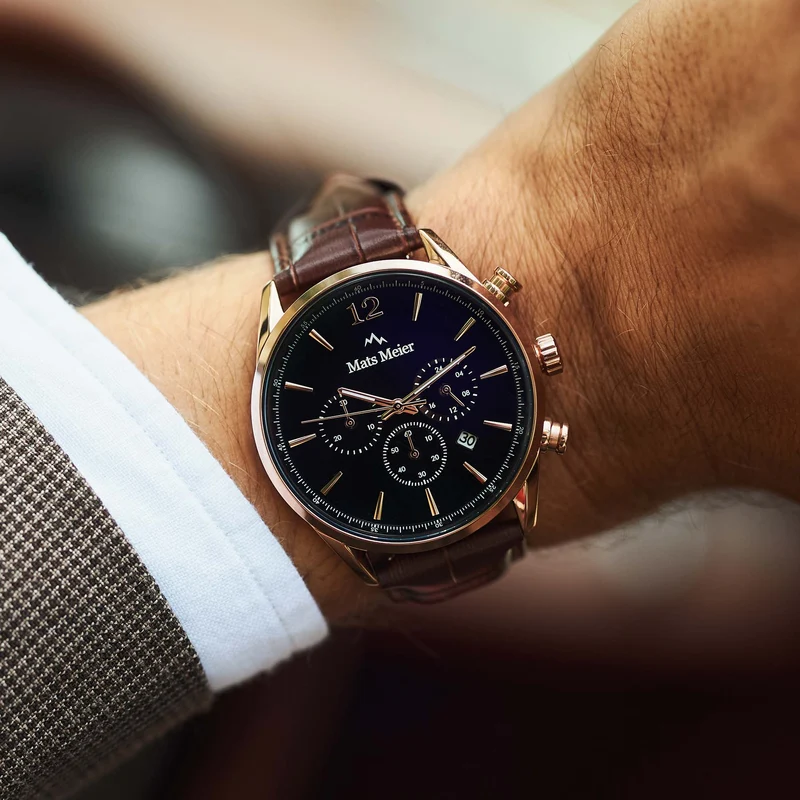 Mats Meier Grand Cornier Chrono Zwart/Bruine Horloge MM00101