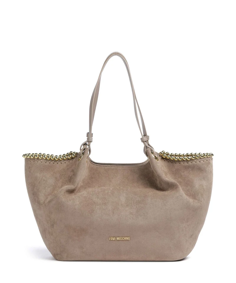 Love Moschino Gold Bead Bolsa shopping sabbia