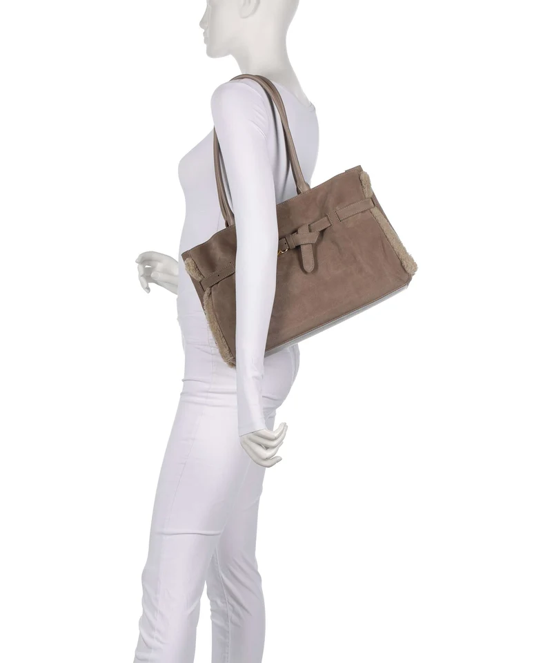 Coccinelle Sabine Soft Suede Bolsa shopping warm taupe