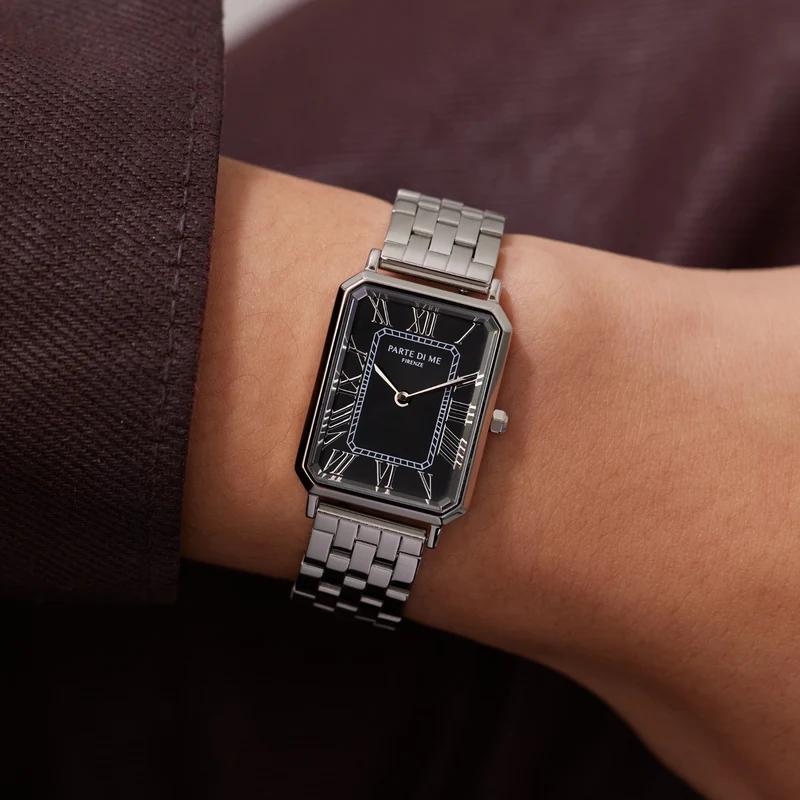 Parte di Me Orologio rechthoekig dameshorloge zilverkleurig en zwart PDM09025