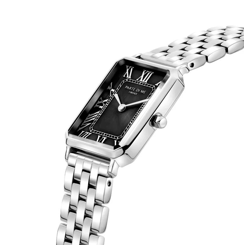 Parte di Me Orologio rechthoekig dameshorloge zilverkleurig en zwart PDM09025