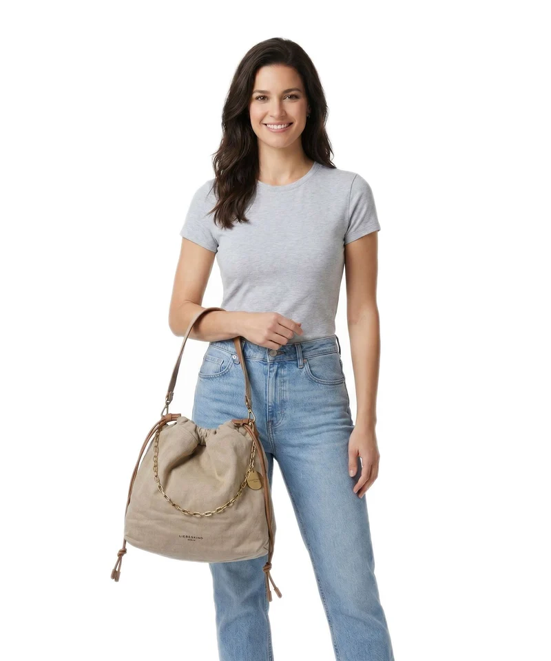 Liebeskind Lya II Denim M Bucket bolso de mano beige