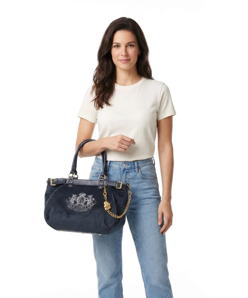 Juicy Couture Twig Narrative Velvet L Bolsa shopping blue depths