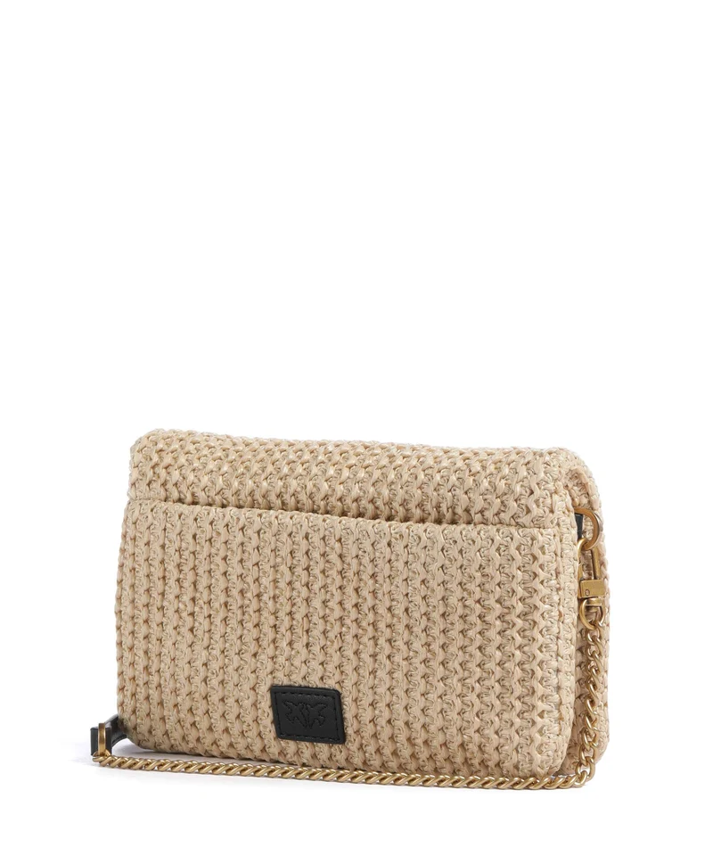 Pinko Love Click Soft Horizontal Mini Bandolera rafia/nero/antique gold