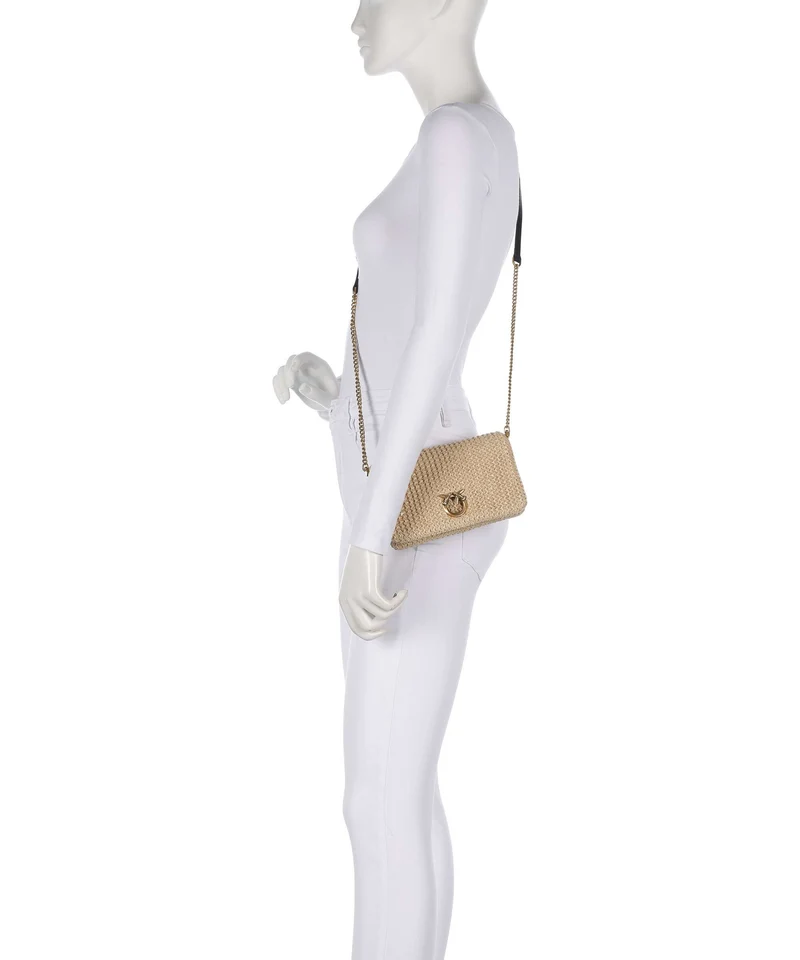 Pinko Love Click Soft Horizontal Mini Bandolera rafia/nero/antique gold