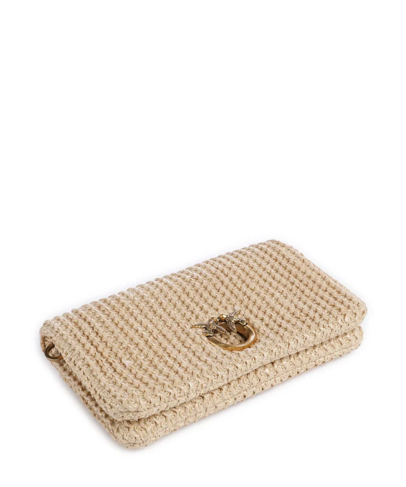 Pinko Love Click Soft Horizontal Mini Bandolera rafia/nero/antique gold