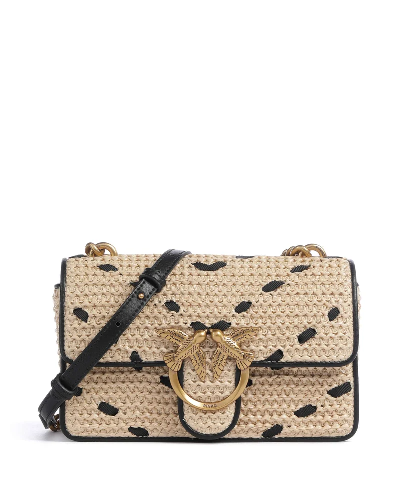 Pinko Love One Mini Bandolera paglia/nero/antique gold