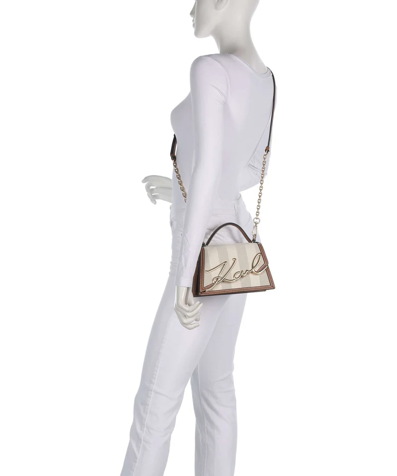 Karl Lagerfeld K/Signature 2.0 Small Bandolera natural canvas/tan