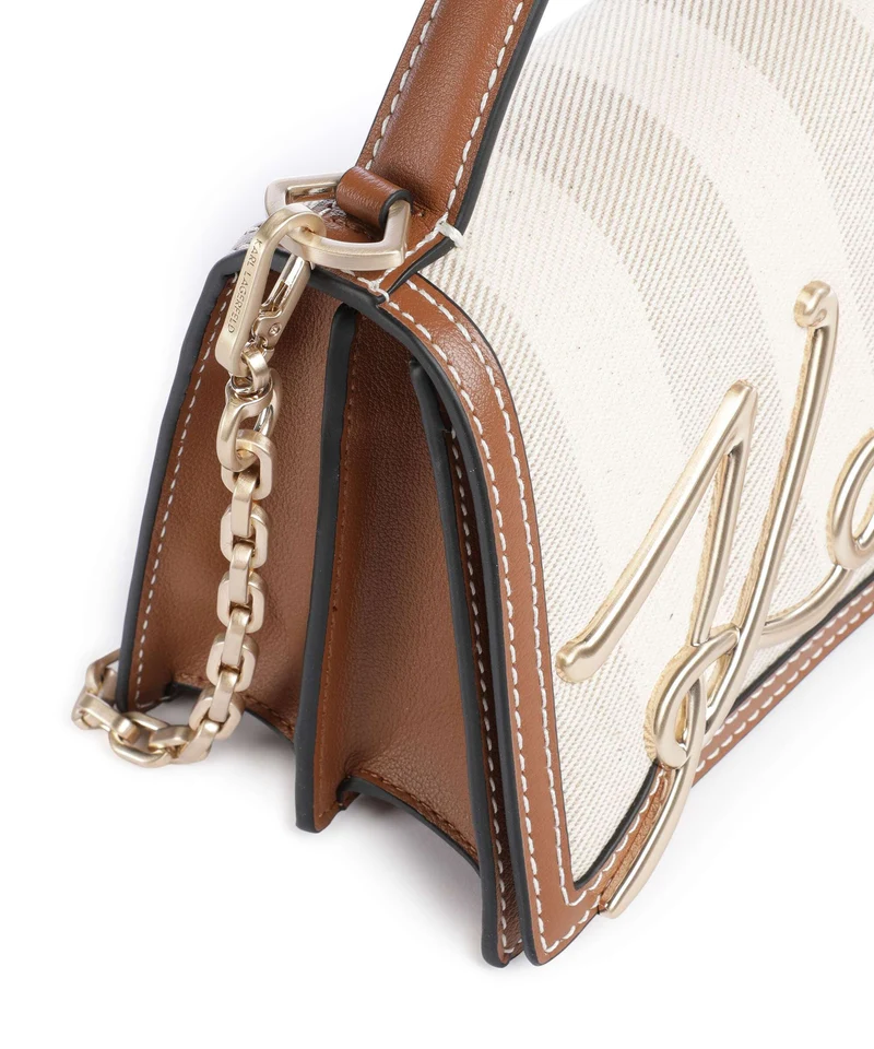 Karl Lagerfeld K/Signature 2.0 Small Bandolera natural canvas/tan
