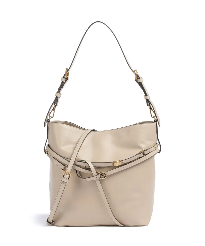Pinko Belt Classic Bucket bolso de mano beige/grigio fumo/antique gold