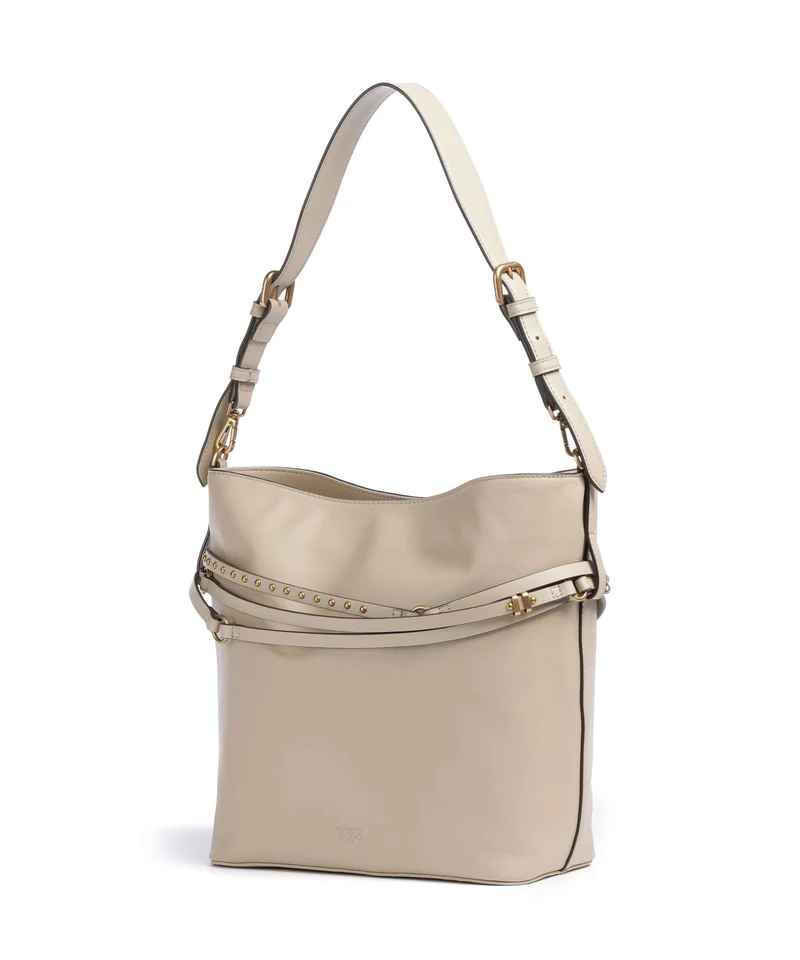Pinko Belt Classic Bucket bolso de mano beige/grigio fumo/antique gold
